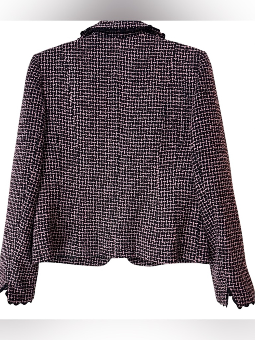 Versailles Pink Black Tweed Blazer Pearl Button Scalloped Trim Jacket - Picture 2 of 13